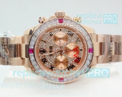 Replica Rolex Daytona Diamond Dial Rose Gold Watch 